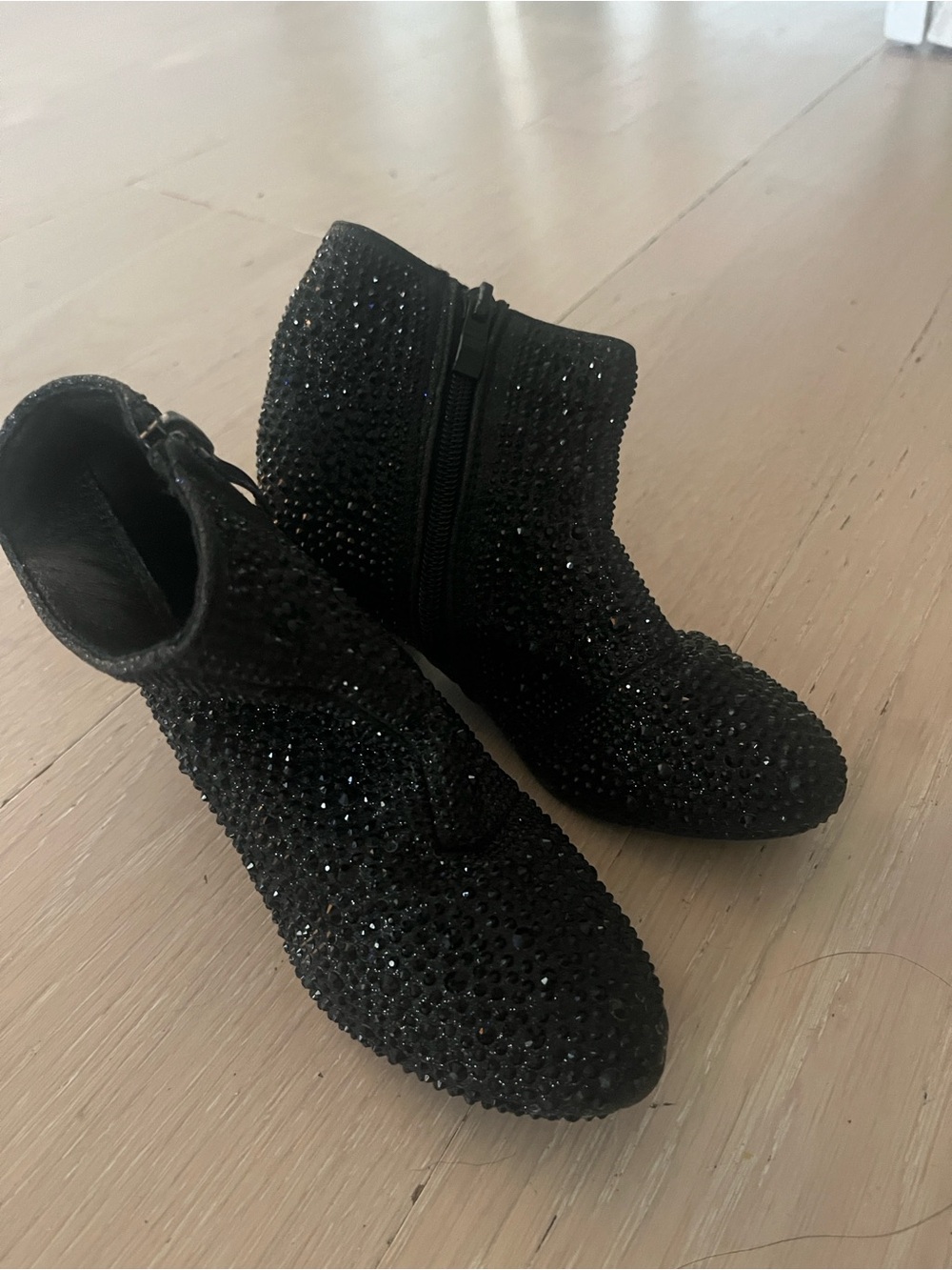 Kids Black Crystal Embellished Ankle Boots